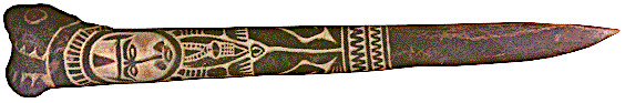[Bold design of Abelam female clan figure carved on a cassowary bone knife: 14k]