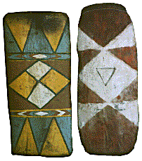 [Two Highlands shields from Waghi Valley and Mt. Hagen vicinity, one with store paint: 19k]