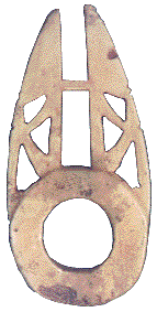 Figure 6 Zaru clam shell plaque of stylized seated figures 